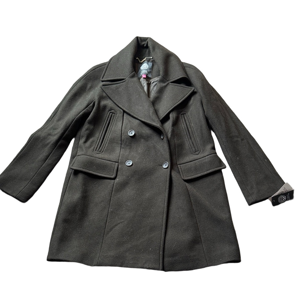 Vince Camuto Olive Green Wool Blend Double Breasted Pea Coat NWT